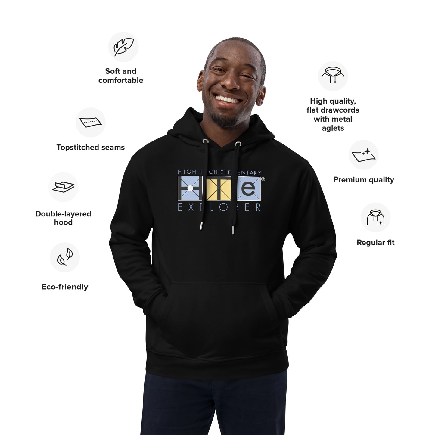 Premium Adult Eco Hoodie, Blue Lettering