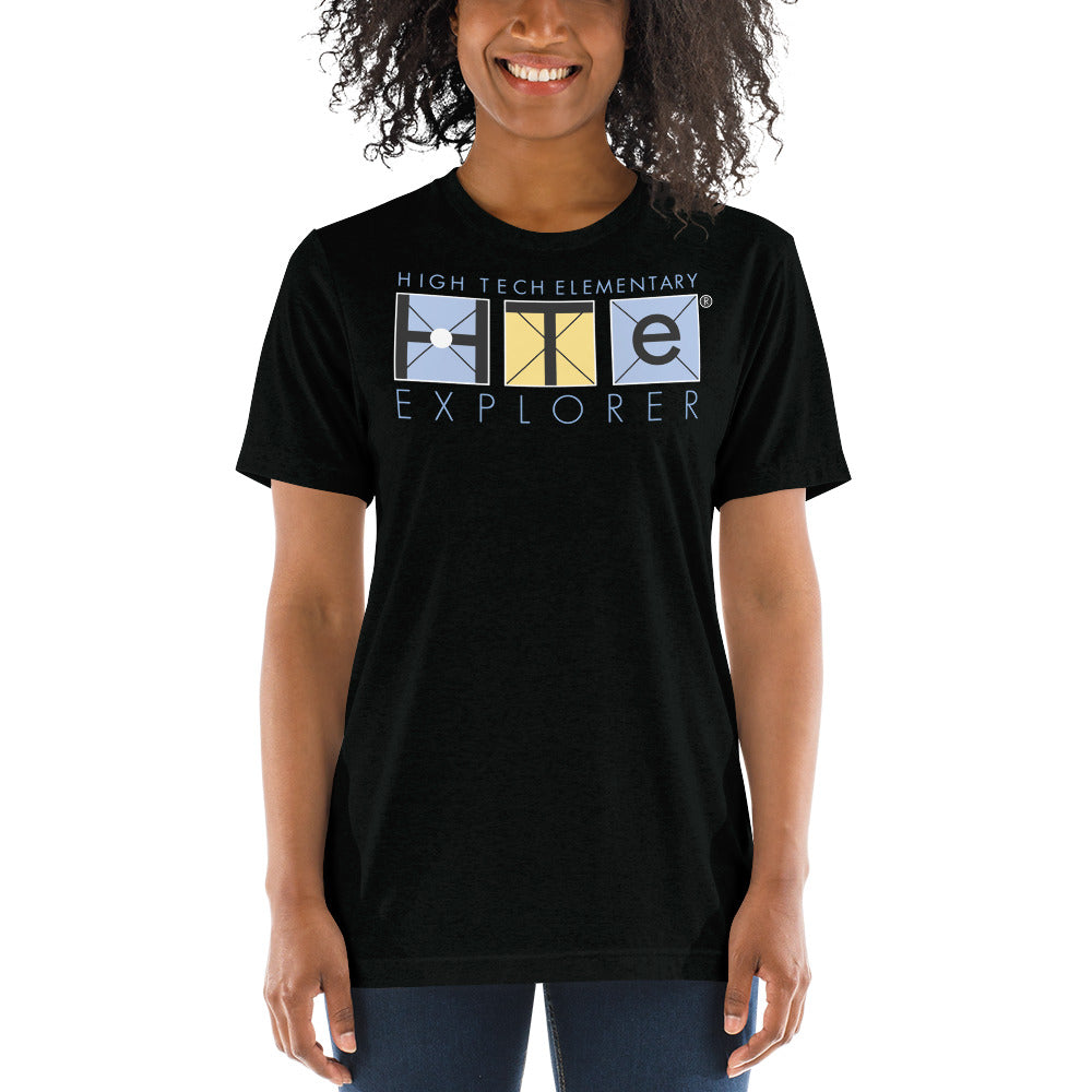 Adult Unisex Tri-blend T-Shirt, Blue Letters