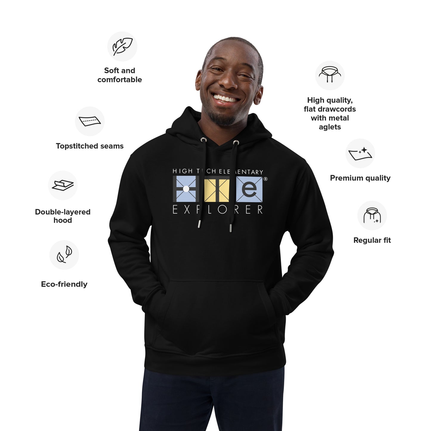 Premium Adult Eco Hoodie, White Lettering