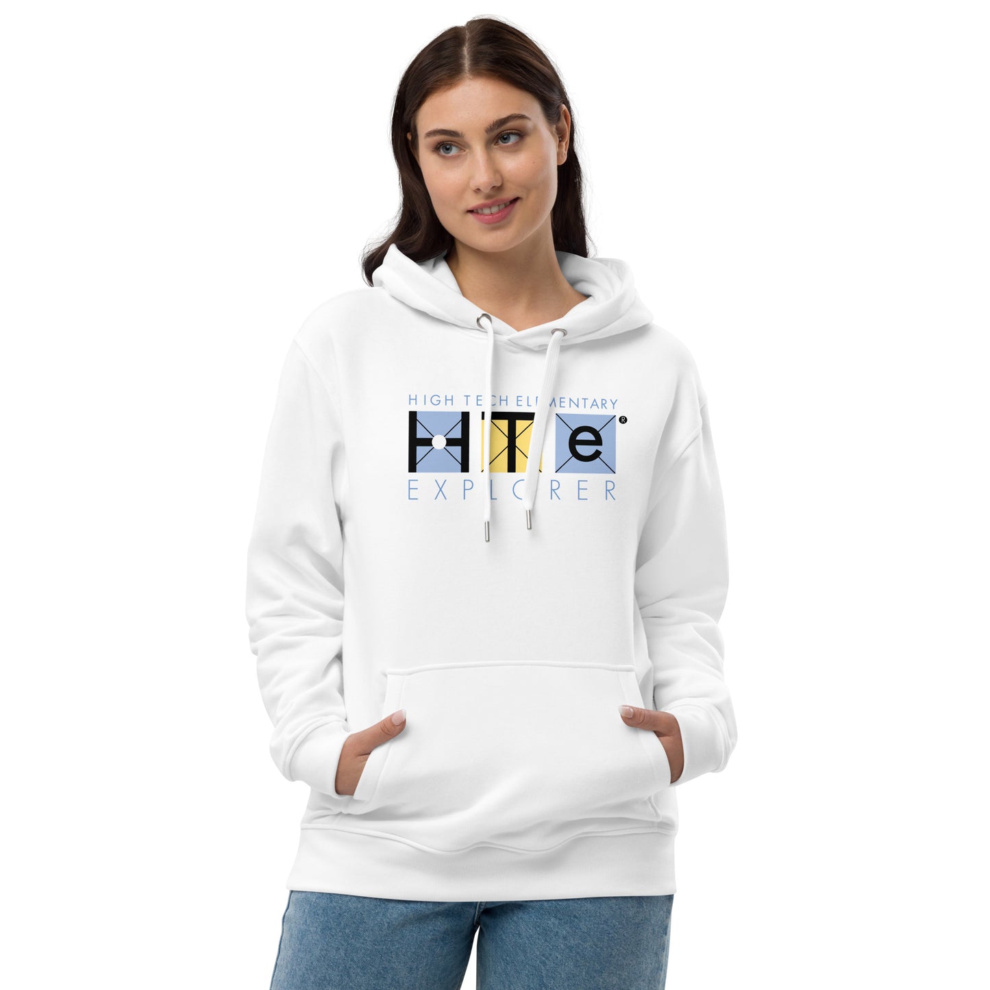 Premium Adult Eco Hoodie, Blue Lettering