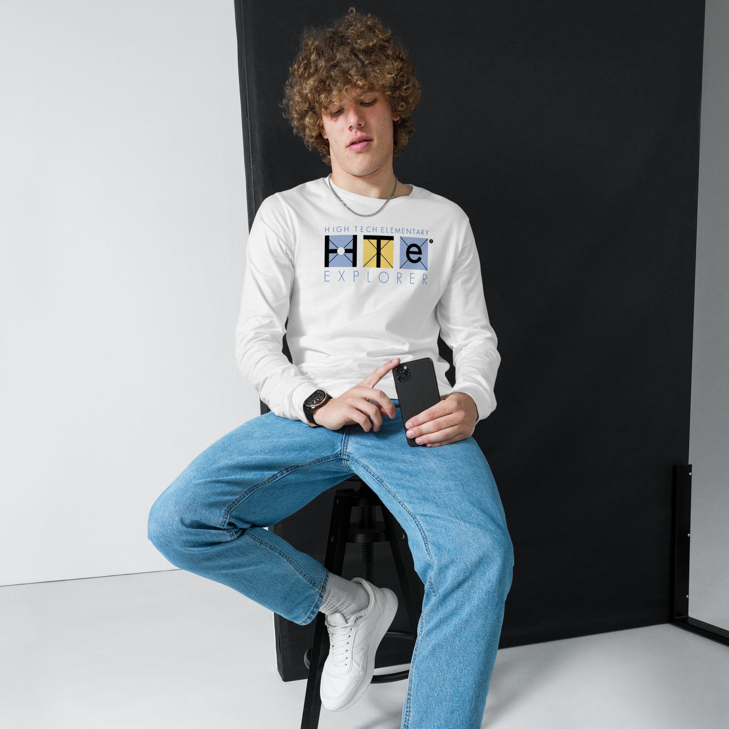 Adult Unisex Long Sleeve Tee, Blue Lettering